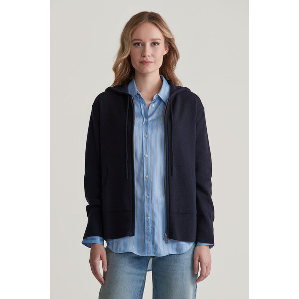 SVETER GANT SUPERFINE LAMBSWOOL ZIP HOODIE EVENING BLUE 57872689