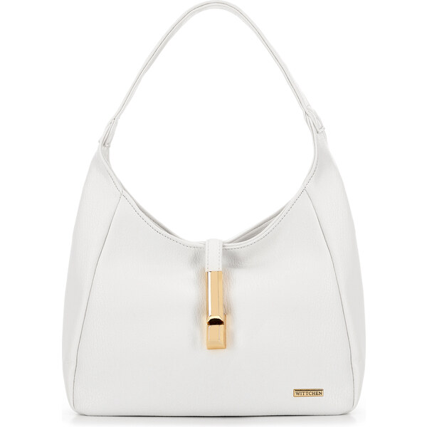 Wittchen Torebka damska worek z dekoracyjną klamrą na pasku biała 99 66066122