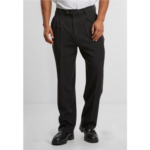 Urban Classics Mens Double Pleated Pants - Black 57909597