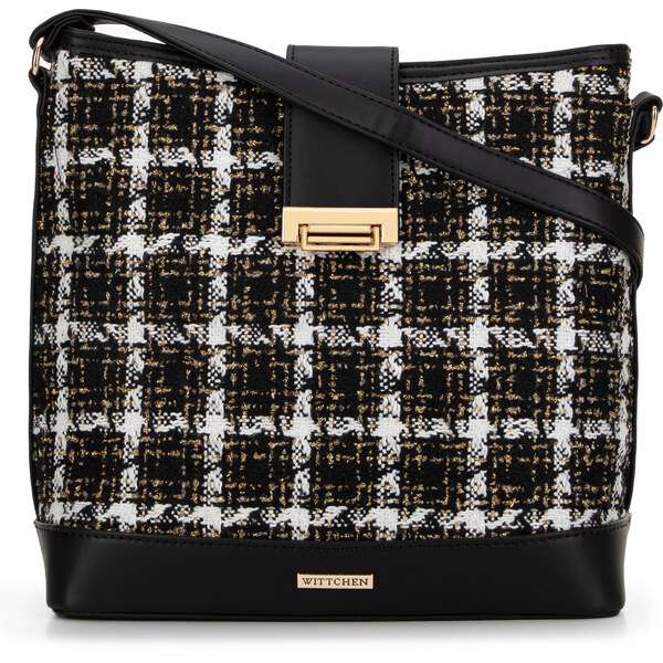 Wittchen Damska torebka worek z tkaniny bouclé czarno - biała 99-4Y 66066120