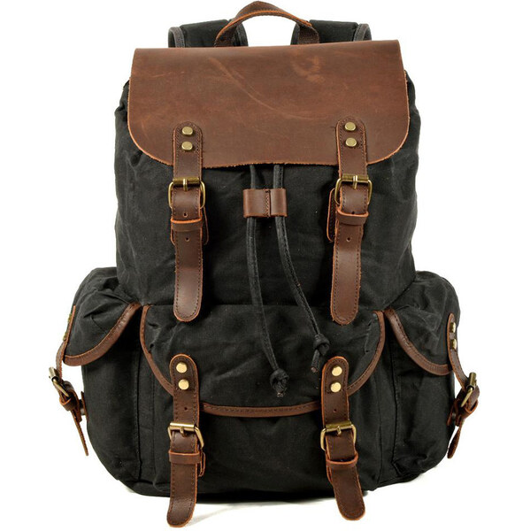 Glara Vintage batoh plátený s koženými detailmi 57937837