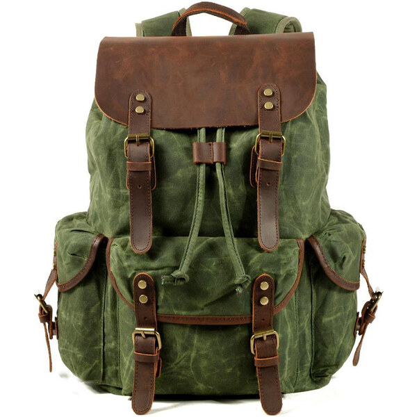 Glara Vintage batoh plátený s koženými detailmi 57937838