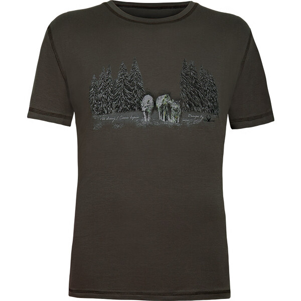 TERMOVEL Hnedé pánske tričko s potlačou vlčej svorky 57938192