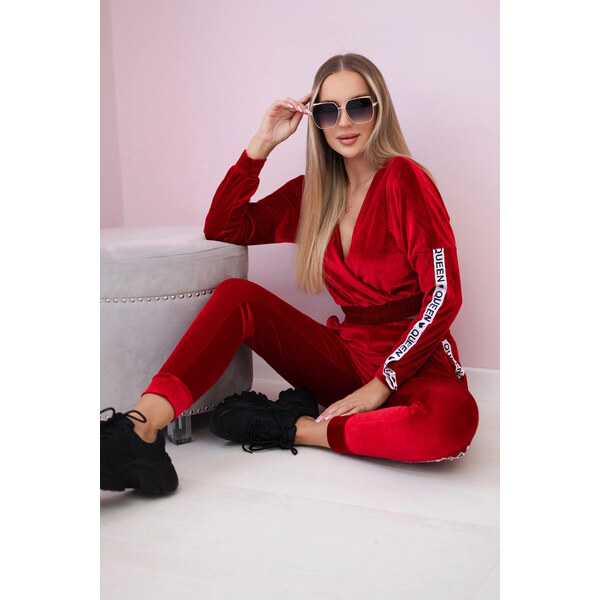 K-Fashion Velúrová súprava s nápisom Queen red 44559770