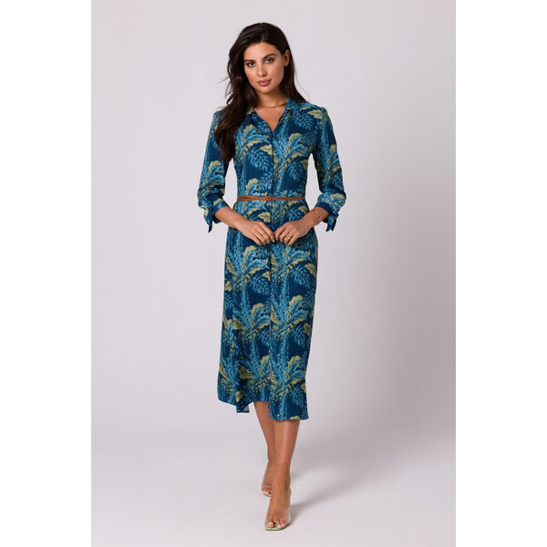 Dámske košeľové šaty s gombíkmi - model 2 B259 Tmavo modrá so zelenou 57942236