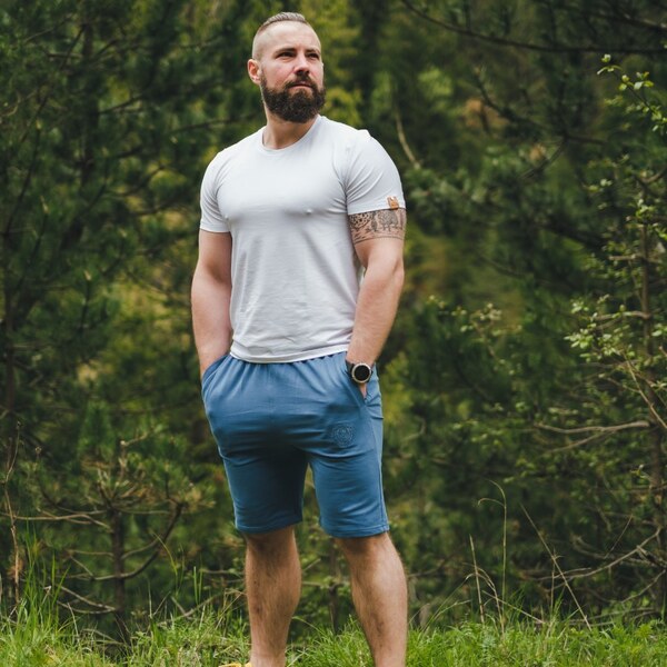 TERMOVEL Modré pánske teplákové funkčné kraťase 57962896