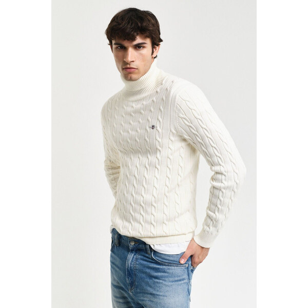 ROLÁK GANT COTTON CABLE TURTLE NECK CREAM 55857130