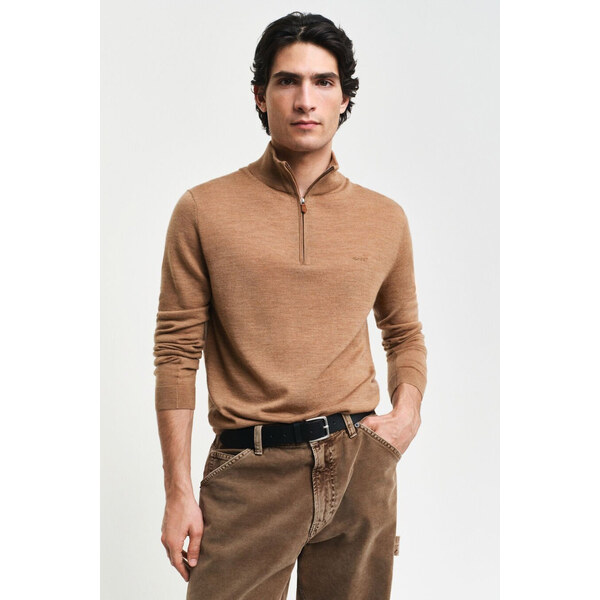 SVETER GANT EXTRAFINE MERINO WOOL HALF ZIP DK. SAND MELANGE 56322967