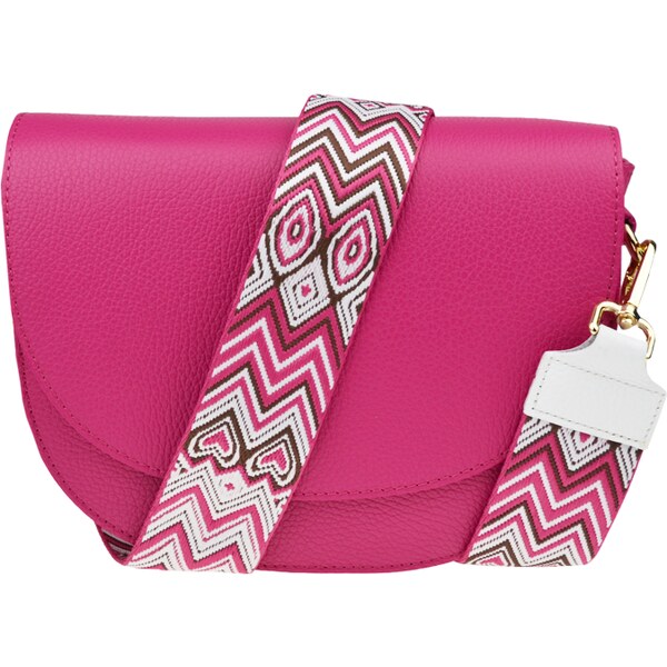 Ružová kožená talianska crossbody kabelka Ramona Fuxia s prídavným 58012298