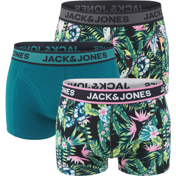 JACK & JONES - boxerky 3PACK Jacdrew black & carna flowers - 58130348