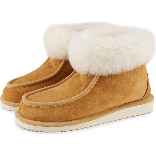 Vlnka Dámske kožené členkové papuče s ovčou vlnou Karina hnedá 58145560