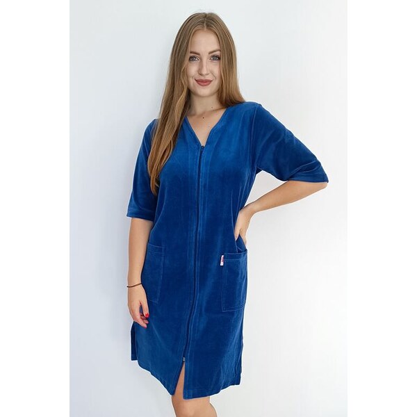 De Lafense Dámsky velúrový župan Hortensia modrý 62839734