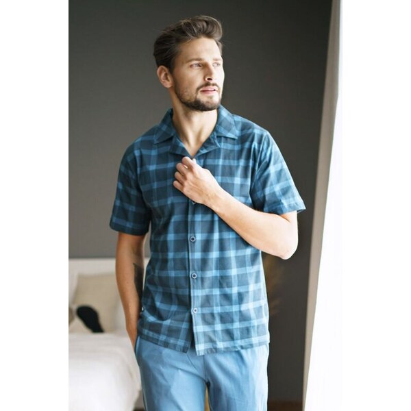 DN Nightwear Pánske pyžamo Luke modré káro 26785638