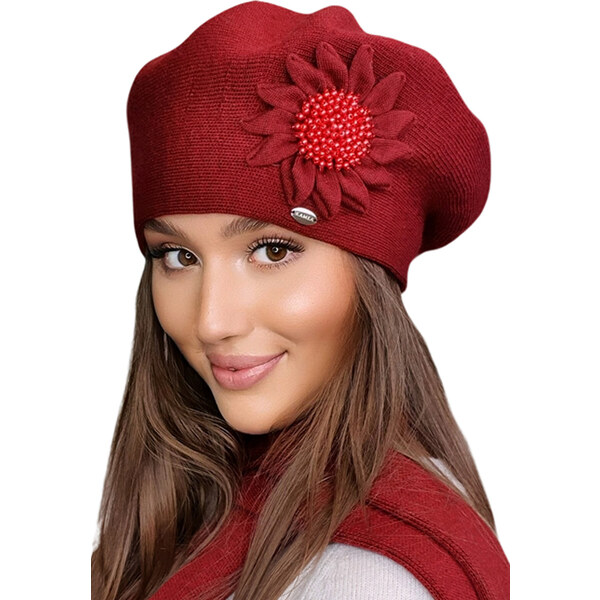 Kamea Bordová luxusná dámska baretka s kvetom Jasmin, Farba bordová 58181751