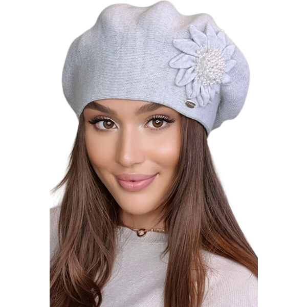 Kamea Svetlošedá luxusná dámska baretka s kvetom Jasmin, Farba 58181735