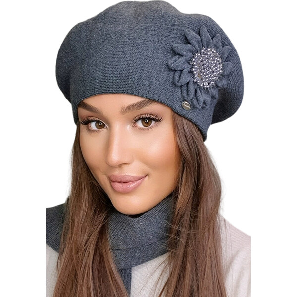 Kamea Grafitová luxusná dámska baretka s kvetom Jasmin, Farba 58181740