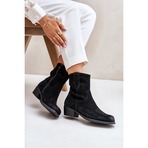 Suede ankle boots cowgirls womens low-heeled insulated sergio leone 59906309