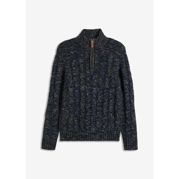 bonprix Pulóver so zipsom, melírovaný, osmičkový vzor, farba modrá 45187273