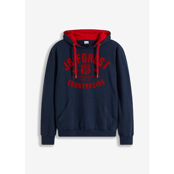 bonprix Mikina s kapucňou s vločkovanou potlačou, farba modrá 44798948