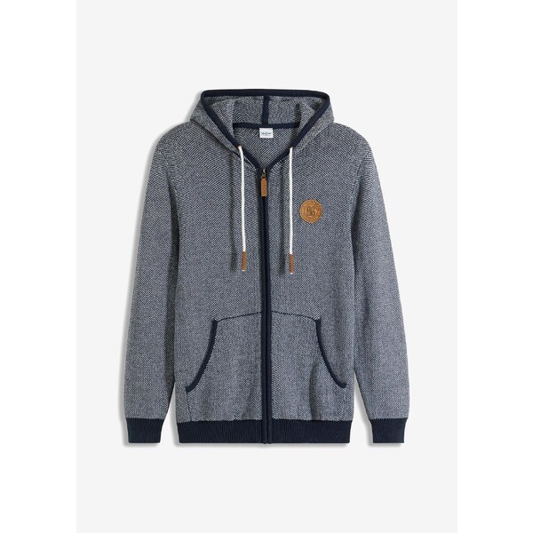 bonprix Pletený sveter s kapucňou z čistej bavlny, farba modrá 44741475