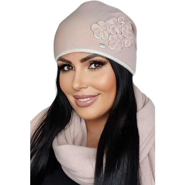 Kamea Ružová dámska zimná čiapka s kvietkami Lorelli, Farba ružová 58225264