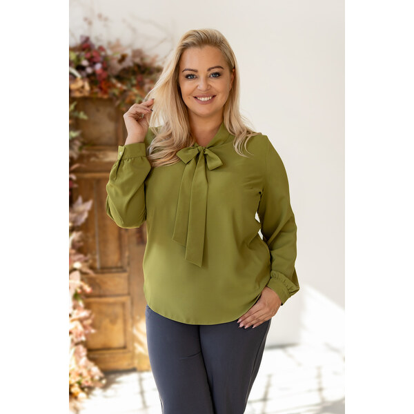 (veľ. 46) Elegantná blúzka s mašľou olivová 63884839