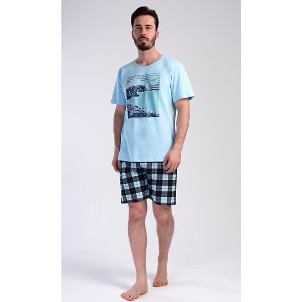 Pánske krátke bavlnené pyžamo Wander modré 58251328