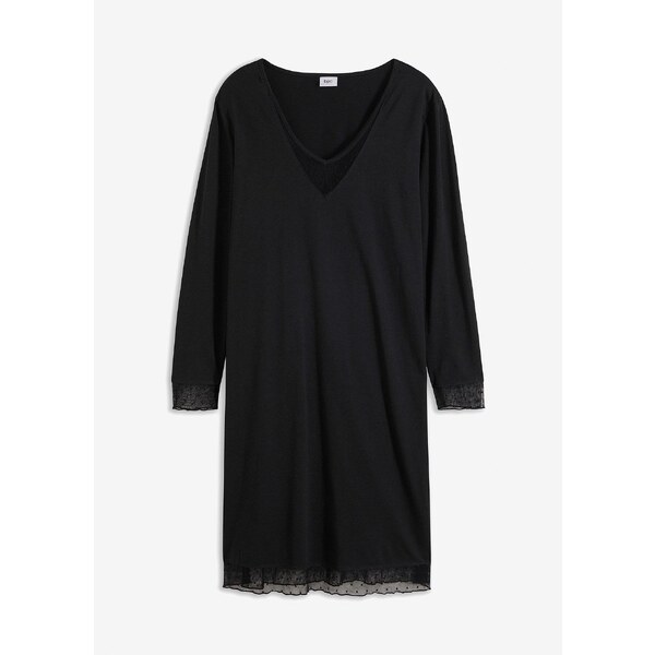 bonprix Nočné šaty s decentným čipkovaným vsadením, farba čierna 58256126