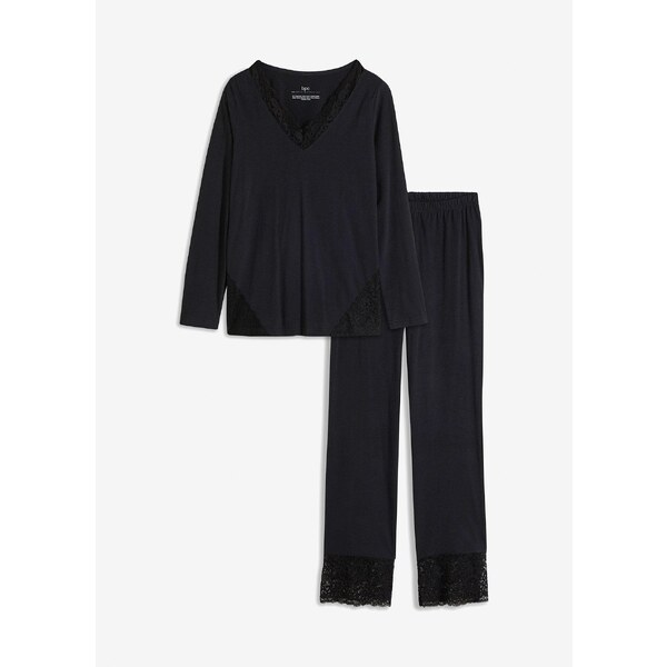 bonprix Pyžamo z jemnej čipky, farba čierna 58256129