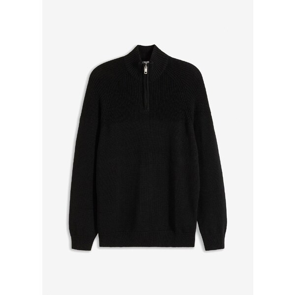 bonprix Pulóver s golierom, s bavlnou, farba čierna 58256423