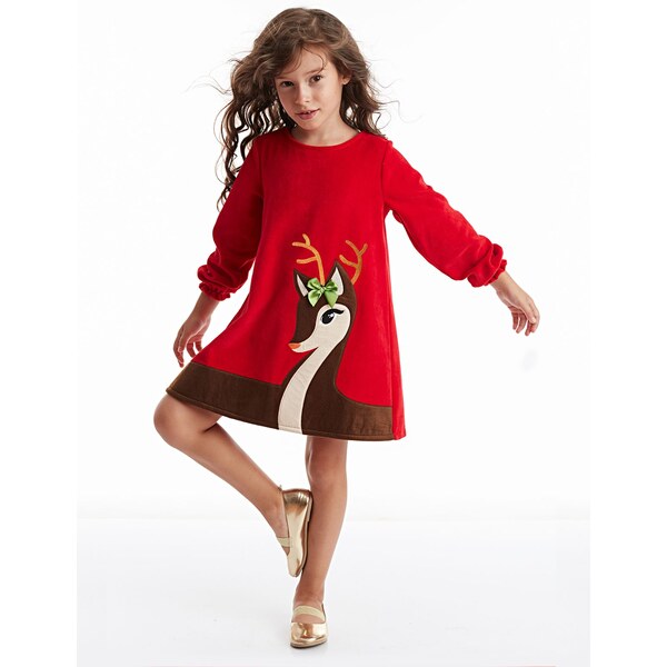 Denokids Fawn Girl Velvet Red Christmas Dress 58160231