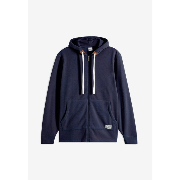 bonprix Flísová bunda s kapucňou a ozdobnými vreckami, farba modrá 58272031