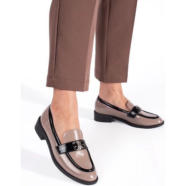 Zaujímavé béžové mokasíny na podpätku pre ženy 58289203