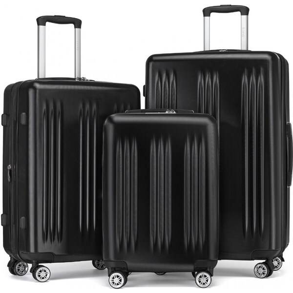 KONO Set kufrov - s prúžkami, rozšíriteľný o 20%, čierny 58278382