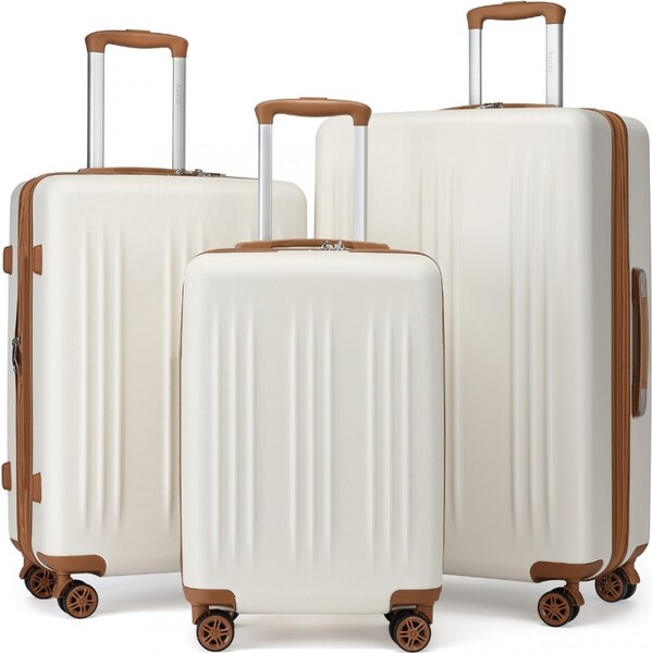 KONO Set kufrov - s prúžkami, rozšíriteľný o 20%, béžový 58278381