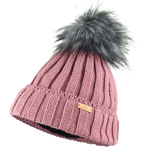 Bontis Rebrovaná dámska čiapka s kožušinovým brmbolcom 58354852