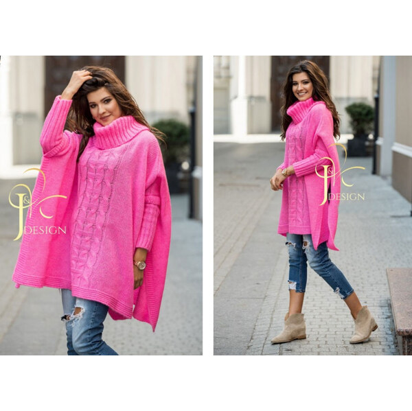 Fashionweek Pletené dámske pončo sveter s rolákom JK-LUNA 48750274