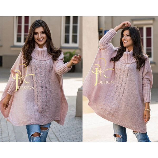 Fashionweek Pletené dámske pončo sveter s rolákom JK-LUNA 48750275