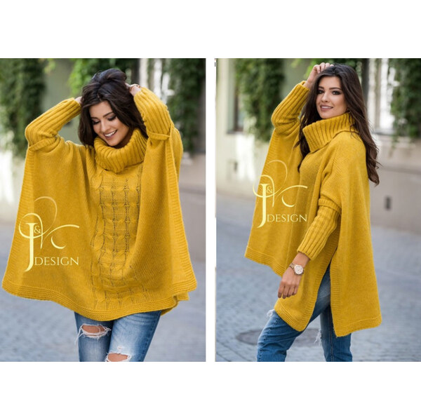 Fashionweek Pletené dámske pončo sveter s rolákom JK-LUNA 48750270