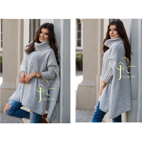 Fashionweek Pletené dámske pončo sveter s rolákom JK-LUNA 48750271
