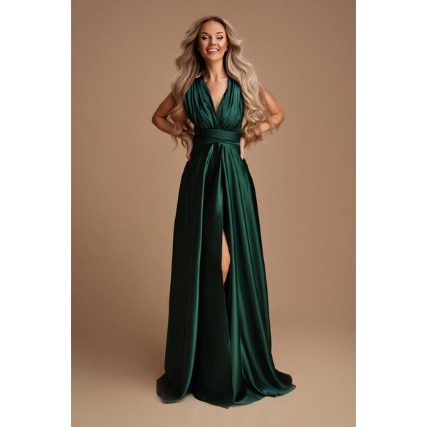 miadresses.sk Smaragdové lesklé šaty na viazanie 58371634