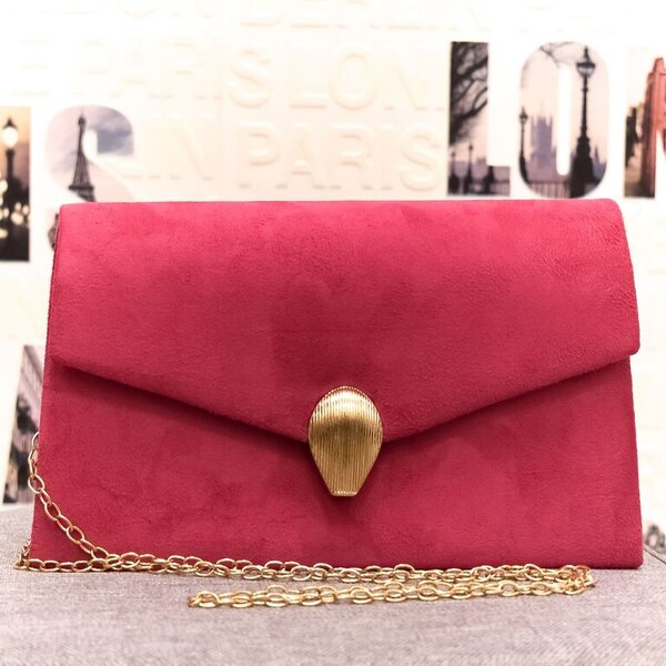 JOHN-C Dámska tmavoružová zamatová spoločenská kabelka SIMA 58376906