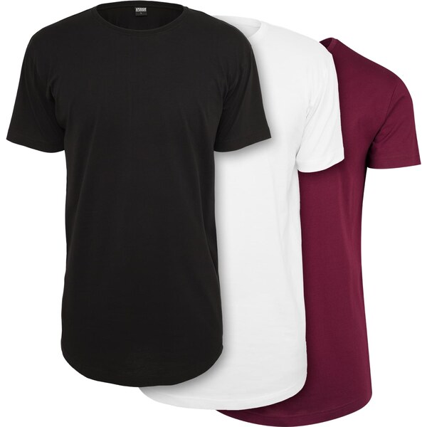 Urban Classics Mens T-shirts Shaped Long Tee 3-Pack black+white 58381831