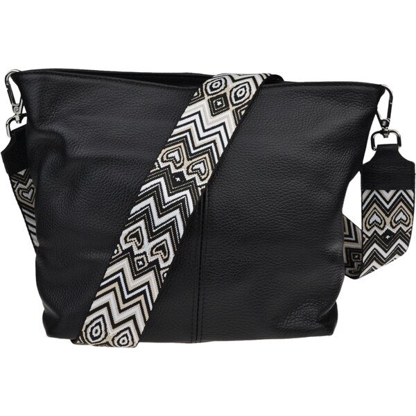 Čierna kožená talianska crossbody kabelka Prisca Nera s prídavným 58397977