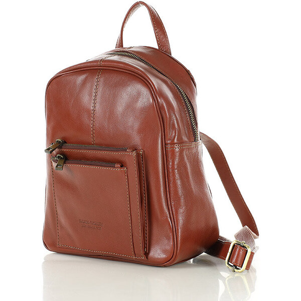 MARCO MAZZINI Malý dámsky kožený batoh s vreckami | hnedá whisky 58401122