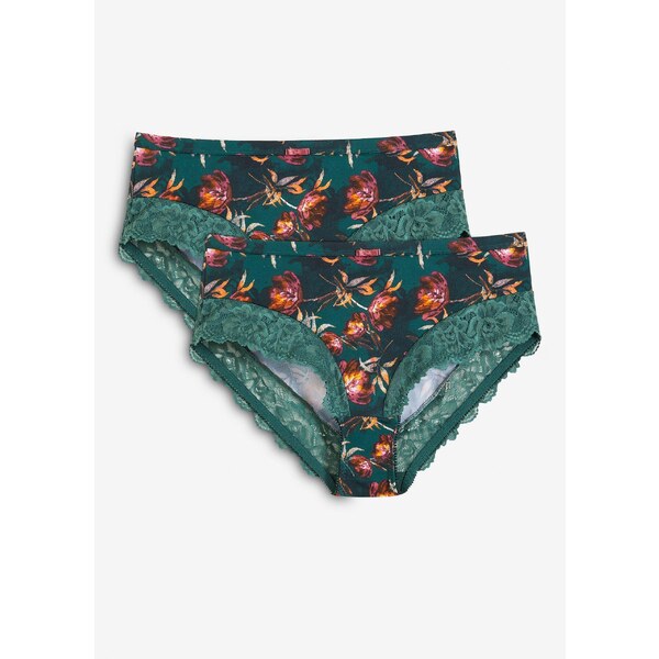 bonprix Maxi nohavičky s jemnou čipkou (2 ks), farba zelená 57674450