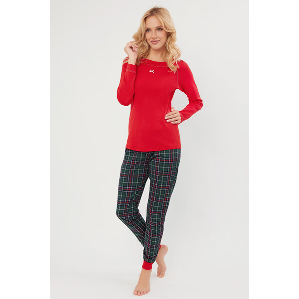 Italian Fashion Vianočné dámske pyžamo Foggia mega soft červené, Farba 58403339