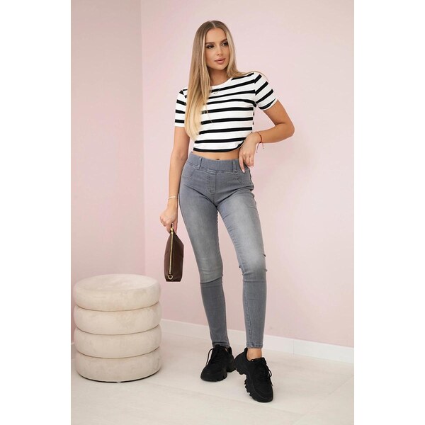 MladaModa Klasické džínsové nohavice model 2222P grafitové 63034459