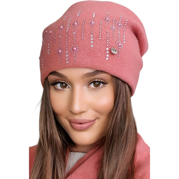 Kamea Koralová dámska štýlová zimná čiapka Eleni, Farba koralová 58411434