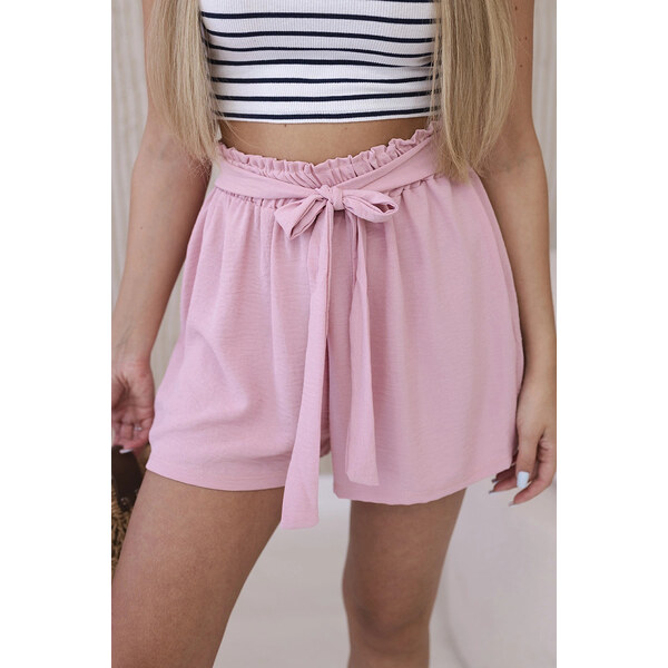 K-Fashion Viskózové šortky viazané v páse púdrovo ružové 58414259